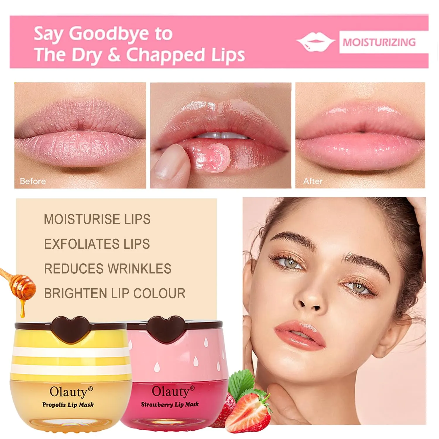 8 PCS Bee Lip Balm Honey Pot, Propolis Moisturizing Lip Balm Sleeping Lip Mask Hydrating Prevention Dry & Cracked Lip Scrubs Exfoliator Lip Care, Lip Mask Overnight Reduces Lip Lines
