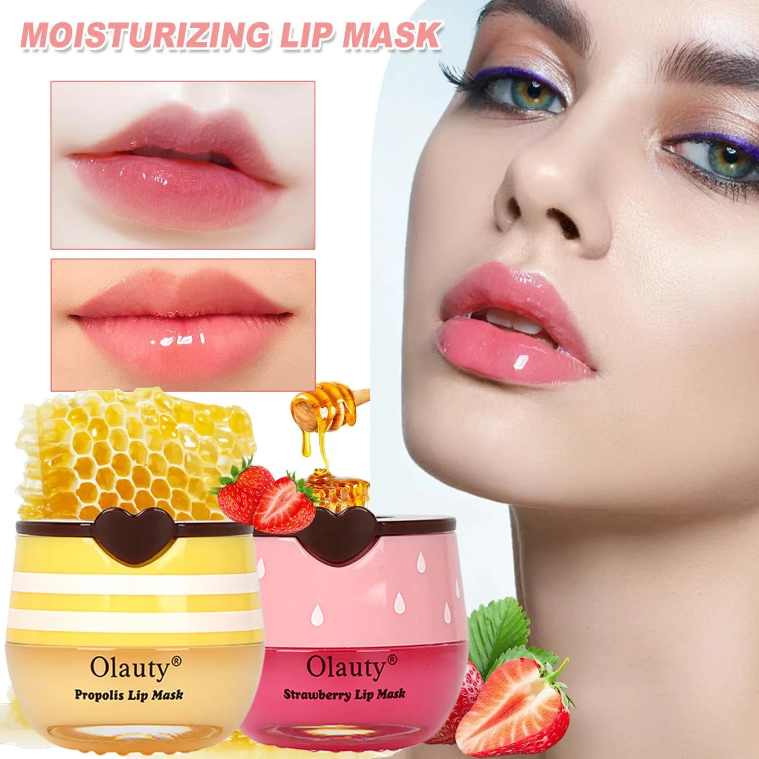 8 PCS Bee Lip Balm Honey Pot, Propolis Moisturizing Lip Balm Sleeping Lip Mask Hydrating Prevention Dry & Cracked Lip Scrubs Exfoliator Lip Care, Lip Mask Overnight Reduces Lip Lines