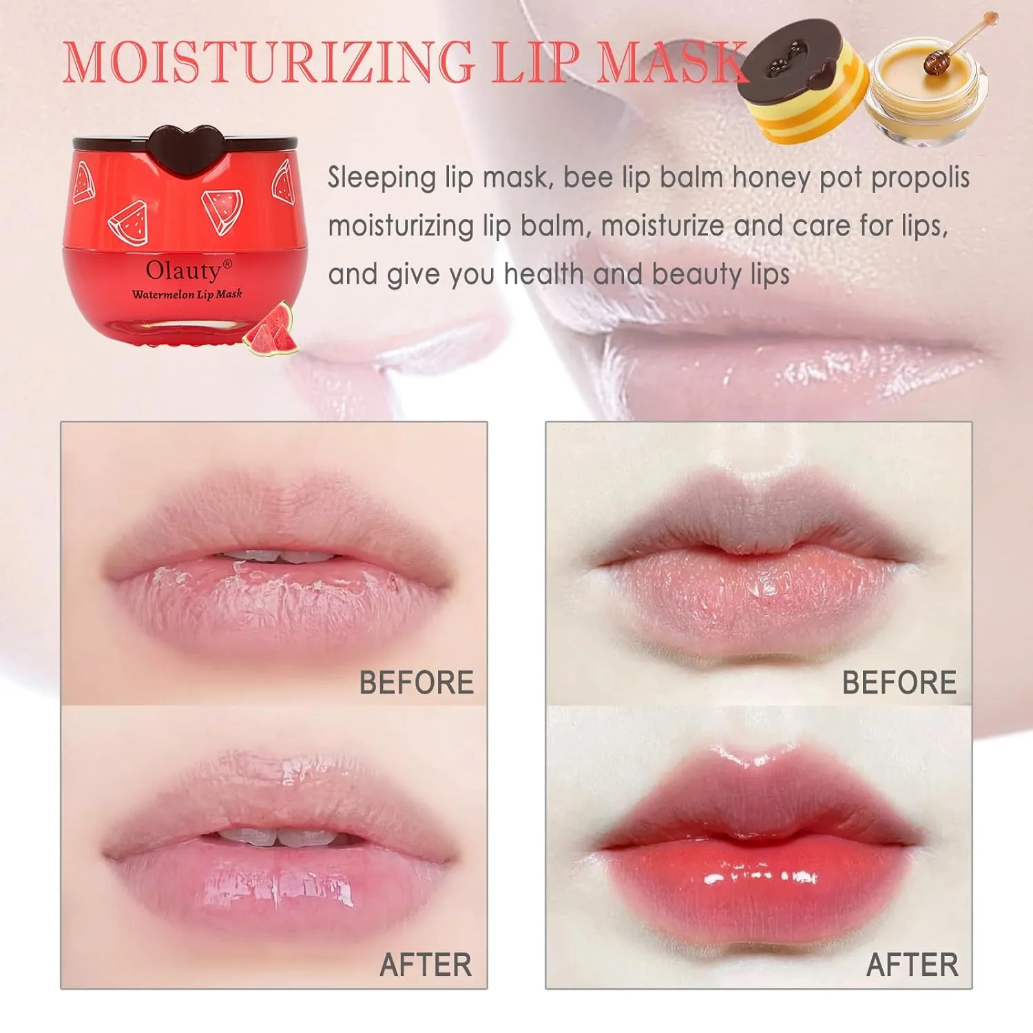 8 PCS Bee Lip Balm Lip Mask Honey Pot, Propolis Lip Mask Overnight Moisturizing Lip Balm with Stick, Sleeping Lip Mask Hydrating Prevention Dry & Cracked,Reduce Lip Lines Lip Scrubs Exfoliato Lip Care