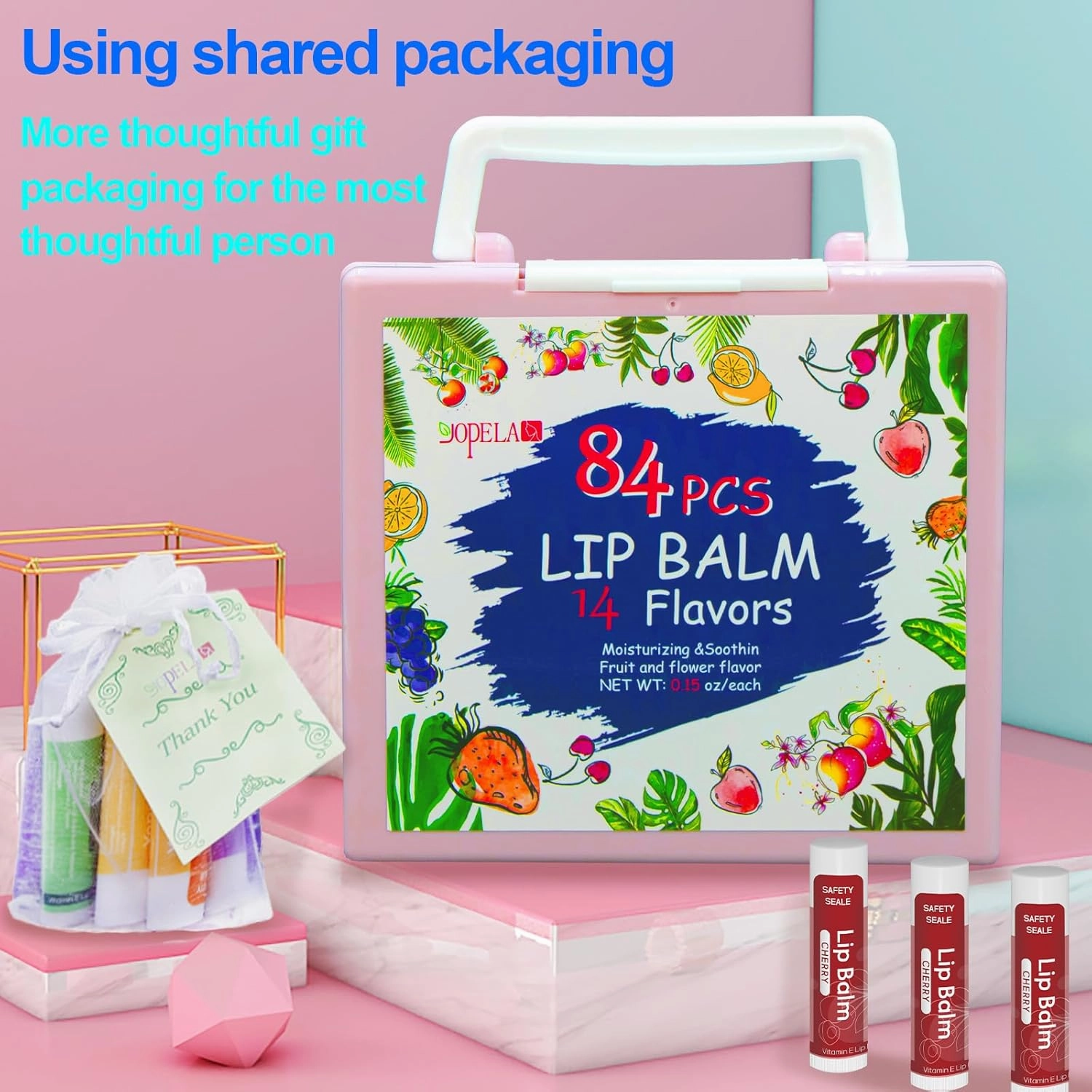 84 Pack Natural Lip Balm Bulk with Vitamin E and Coconut Oil - Moisturizing, Sootand cracked Lips, Mini Chap Stick Gifts for Kids Women Men- 14 Flavors - Non-GMO