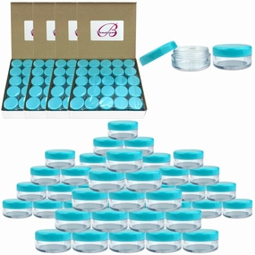 (Quantity: 500 Pieces) Beauticom 5G/5ML Round Clear Jars with Teal Sky Blue Lids for Scrubs, Oils, Toner, Salves, Creams, Lotions, Makeup Samples, Lip Balms - BPA Free