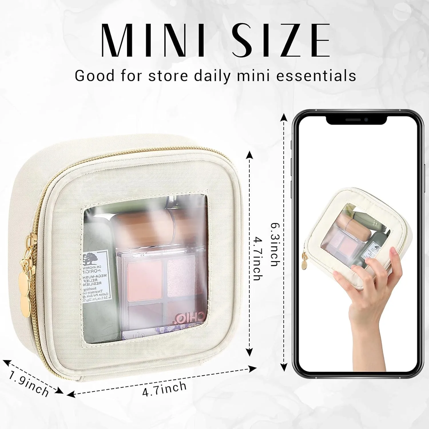 Abbylike 3 Pcs Clear Mini Makeup Bag Small Car Toiletry Bag Nylon Cosmetic Pouch Transparent Makeup Case Pouch with Zipper Portable Make Up Organizer for Car Essentials (Black,White,Pink)