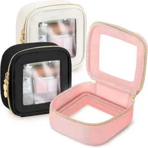 Abbylike 3 Pcs Clear Mini Makeup Bag Small Car Toiletry Bag Nylon Cosmetic Pouch Transparent Makeup Case Pouch with Zipper Portable Make Up Organizer for Car Essentials (Black,White,Pink)