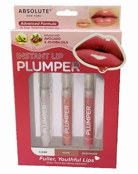Absolute New York Instant Lip Plumper Set / 2.5 ml x 3, Clear / Nude/ Rosewood
