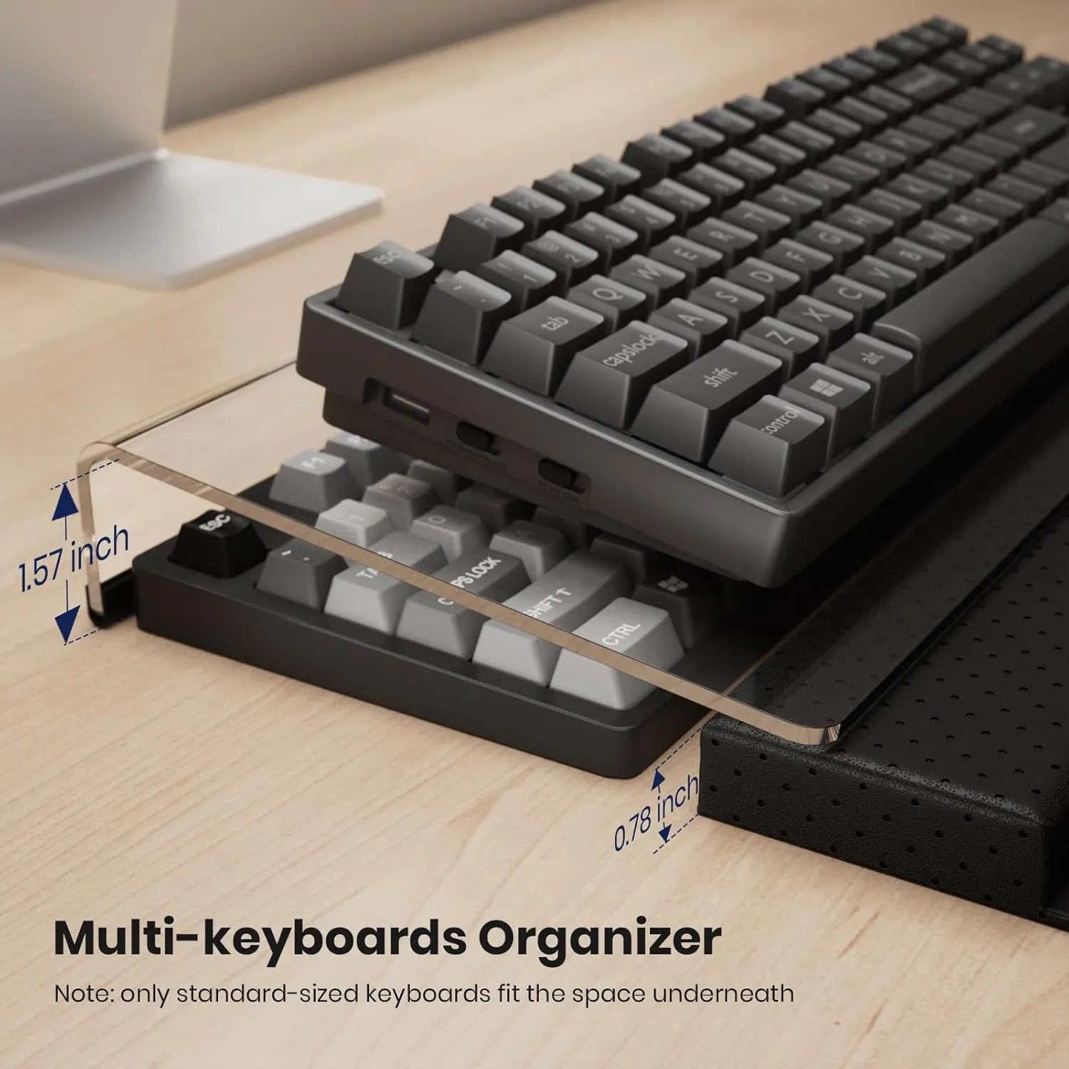 Acrylic Tilted Keyboard Holder - 3-Level Height Adjustment Keyboard Riser with Wrist Rest for Easy Ergonomic Typing & Working, Office & Home