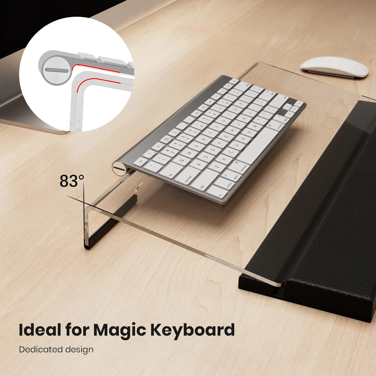 Acrylic Tilted Keyboard Holder - 3-Level Height Adjustment Keyboard Riser with Wrist Rest for Easy Ergonomic Typing & Working, Office & Home