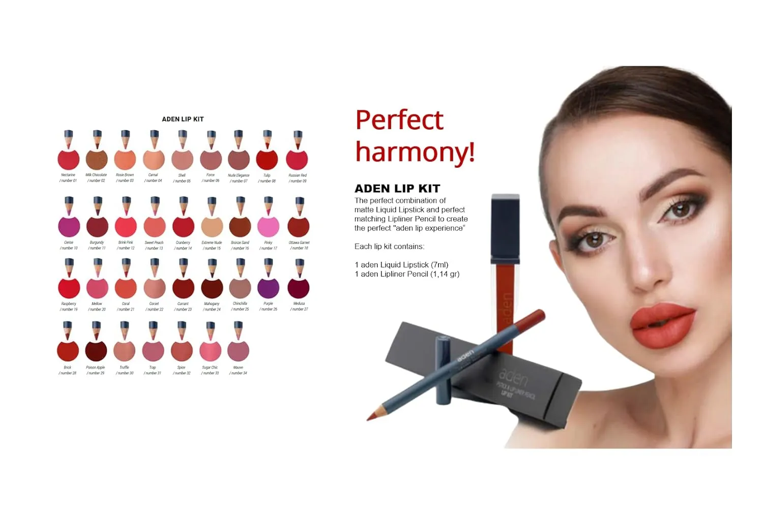 aden - 2 in 1 - Matte Liquid Lipstick & Lip liner Set - 7ML - Non-Smudge & Quick Drying - Highly Pigmented - Long Duration with Hydration - Made in Italy (02 Chocolate Milk)