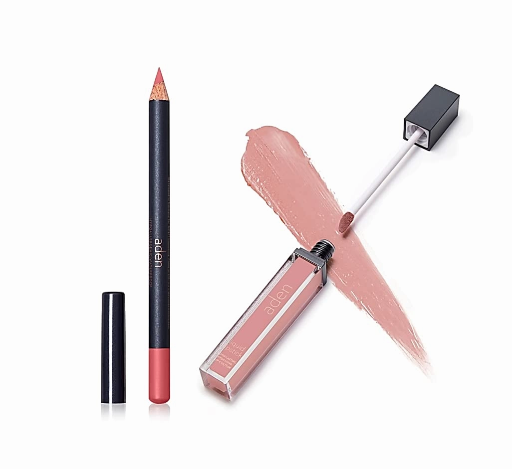 aden - 2 in 1 - Matte Liquid Lipstick & Lip liner Set - 7ML - Non-Smudge & Quick Drying - Highly Pigmented - Long Duration with Hydration - Made in Italy (03 Rosie Brown)