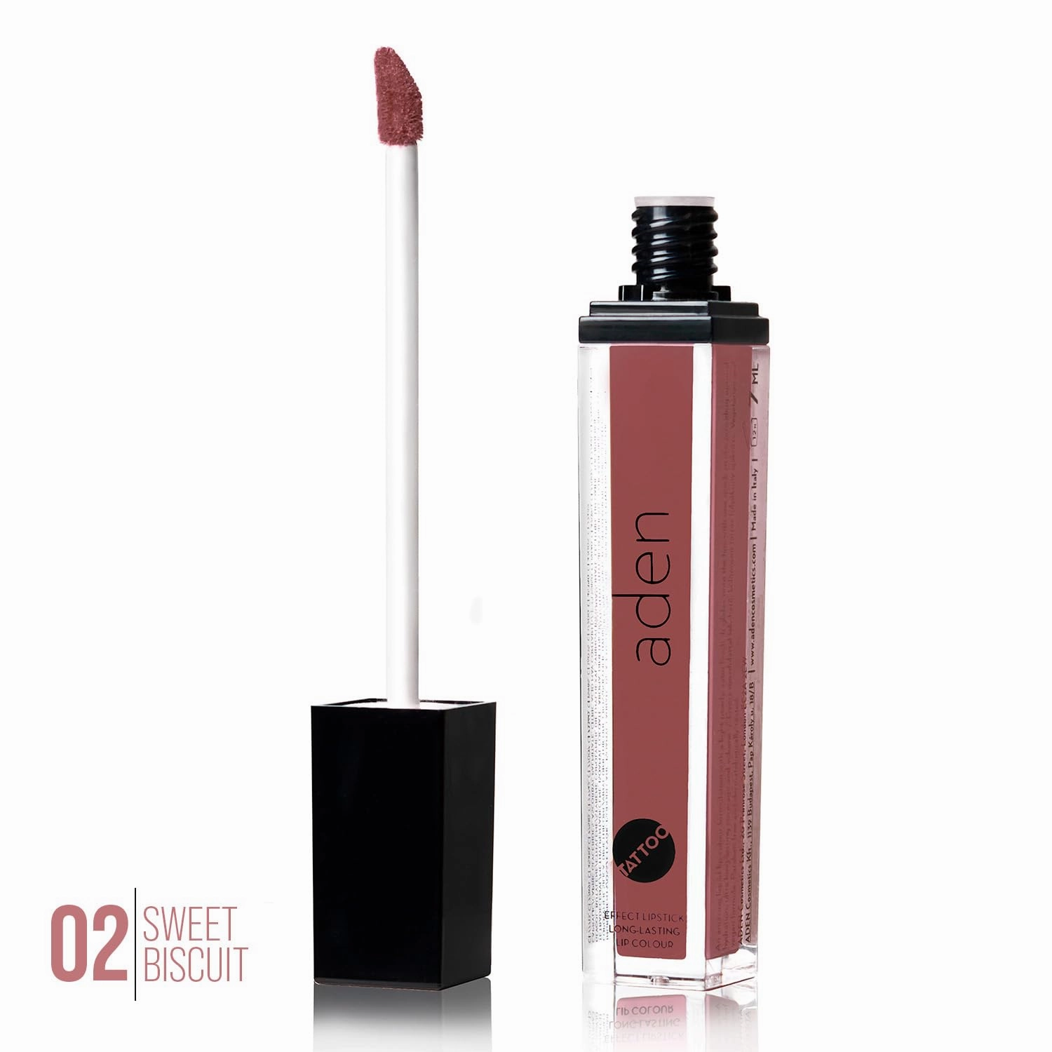 aden Tattoo Matte Lipstick - 7ML - Highly Pigmented - Provides Non-Shinny, Non Smudging and Velvety Finish – Water Proof Made in Italy (02 Sweet Biscuit)