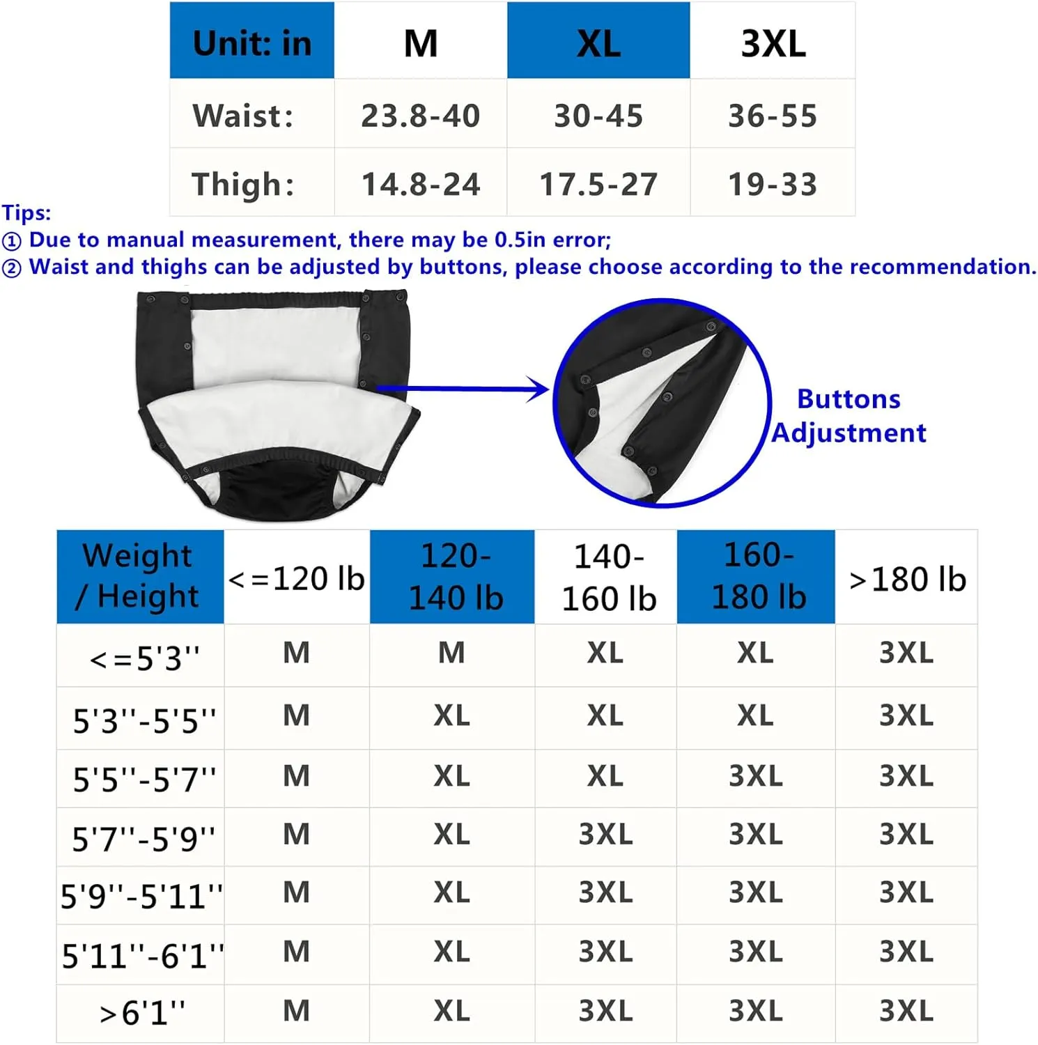 Adult Diaper Covers Waterproof, Reusable Plastic Rubber Pants for Incontinence, Leak Proof Protective Underwear Adjustable (M)