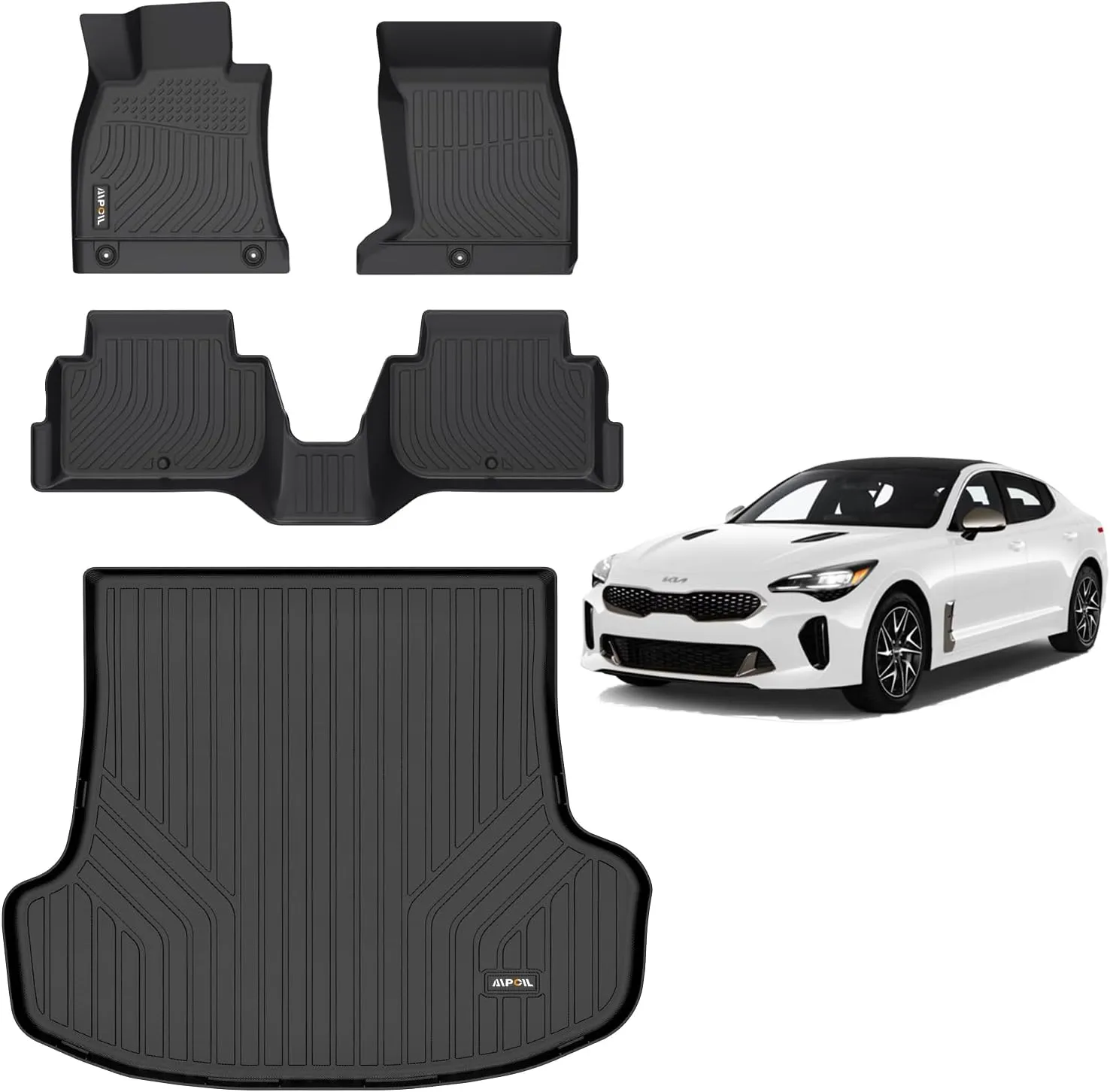 AIPOIL®-Floor Mats Custom for Kia Stinger AWD Models 2018-2024 | Fits 1st & 2nd Row | TPE All Weather Protection Heavy Duty Non-Slip Automotive | Full Set Floor Liners Accessories, Black
