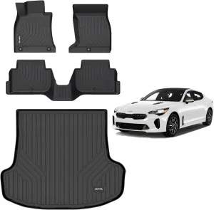 AIPOIL®-Floor Mats Custom for Kia Stinger AWD Models 2018-2024 | Fits 1st & 2nd Row | TPE All Weather Protection Heavy Duty Non-Slip Automotive | Full Set Floor Liners Accessories, Black