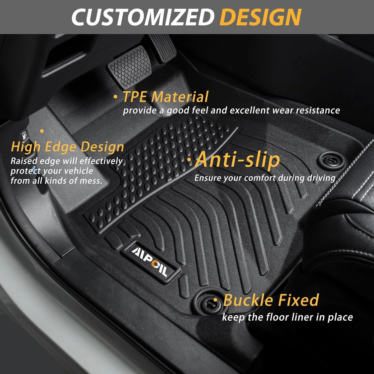 AIPOIL® Floor Mats & Cargo Liner Custom for 2022-2024 Hyundai Ioniq 5 Fixed Center Console All Weather Protection TPE Anti-Slip Car Full Set Floor Liners Custom Accessories - Black