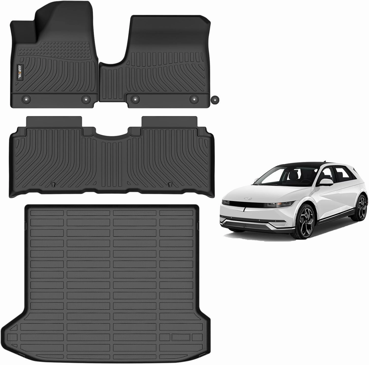 AIPOIL® Floor Mats & Cargo Liner Custom for 2022-2024 Hyundai Ioniq 5 Fixed Center Console All Weather Protection TPE Anti-Slip Car Full Set Floor Liners Custom Accessories - Black