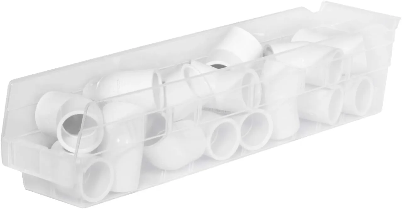 Akro-Mils 30128 Plastic Shelf Bins, Heavy Duty Storage Bins for Garage, Closet, and Drawer Organization, 18-Inch x 4-Inch x 4-Inch, Clear, 12-Pack