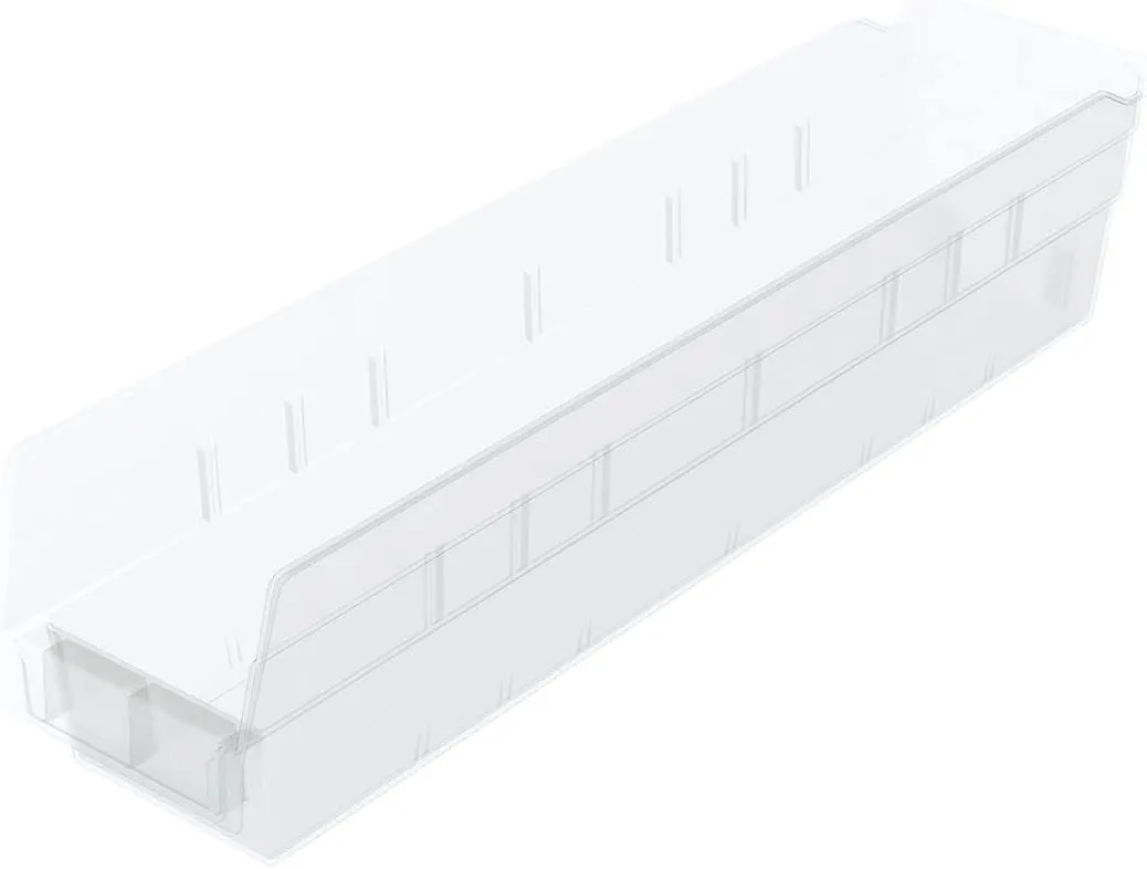 Akro-Mils 30128 Plastic Shelf Bins, Heavy Duty Storage Bins for Garage, Closet, and Drawer Organization, 18-Inch x 4-Inch x 4-Inch, Clear, 12-Pack