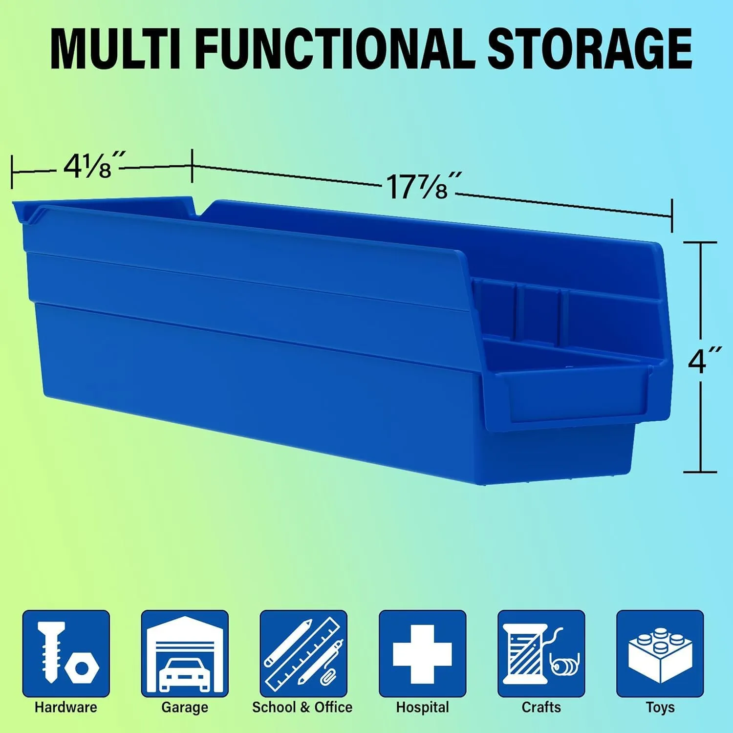 Akro-Mils 30128 Plastic Shelf Bins, Heavy Duty Storage Bins for Garage, Closet, and Drawer Organization, 18-Inch x 4-Inch x 4-Inch, Clear, 12-Pack