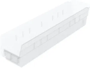 Akro-Mils 30128 Plastic Shelf Bins, Heavy Duty Storage Bins for Garage, Closet, and Drawer Organization, 18-Inch x 4-Inch x 4-Inch, Clear, 12-Pack