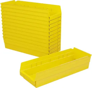 Akro-Mils 30138 Plastic Shelf Bins, Heavy Duty Storage Bins for Garage, Closet, and Drawer Organization, 18-Inch x 6-1/2-Inch x 4-Inch, Yellow, 12-Pack