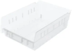 Akro-Mils 30150 Plastic Shelf Bins, Heavy Duty Storage Bins for Garage, Closet, and Drawer Organization, 12-Inch x 8-Inch x 4-Inch, Clear, 12-Pack