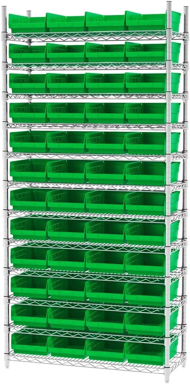 Akro-Mils 30150 Plastic Shelf Bins, Heavy Duty Storage Bins for Garage, Closet, and Drawer Organization, 12-Inch x 8-Inch x 4-Inch, Clear, 12-Pack