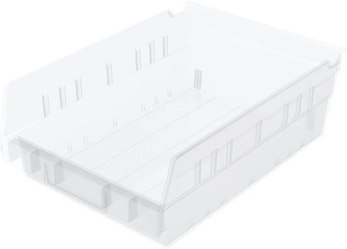 Akro-Mils 30150 Plastic Shelf Bins, Heavy Duty Storage Bins for Garage, Closet, and Drawer Organization, 12-Inch x 8-Inch x 4-Inch, Clear, 12-Pack