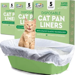 Alfapet Elastic Cat Litter Box Liners - Super Jumbo 15Count - Tear-Resistant Cat Litter Bags, Waterproof Kitty Litter Liners - Fits Litterbox Pan Sizes X-Giant, Jumbo, 42" x 20" x 2 MIL 30 lb Capacity