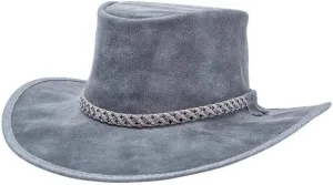 American Hat Makers Crusher Leather Australian Cowboy Outback Hat, UPF50 Wide Brim, Waterproof Oilskin, Crushable, Packable