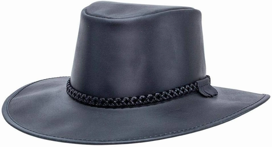 American Hat Makers Crusher Leather Australian Cowboy Outback Hat, UPF50 Wide Brim, Waterproof Oilskin, Crushable, Packable