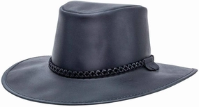American Hat Makers Crusher Leather Australian Cowboy Outback Hat, UPF50 Wide Brim, Waterproof Oilskin, Crushable, Packable