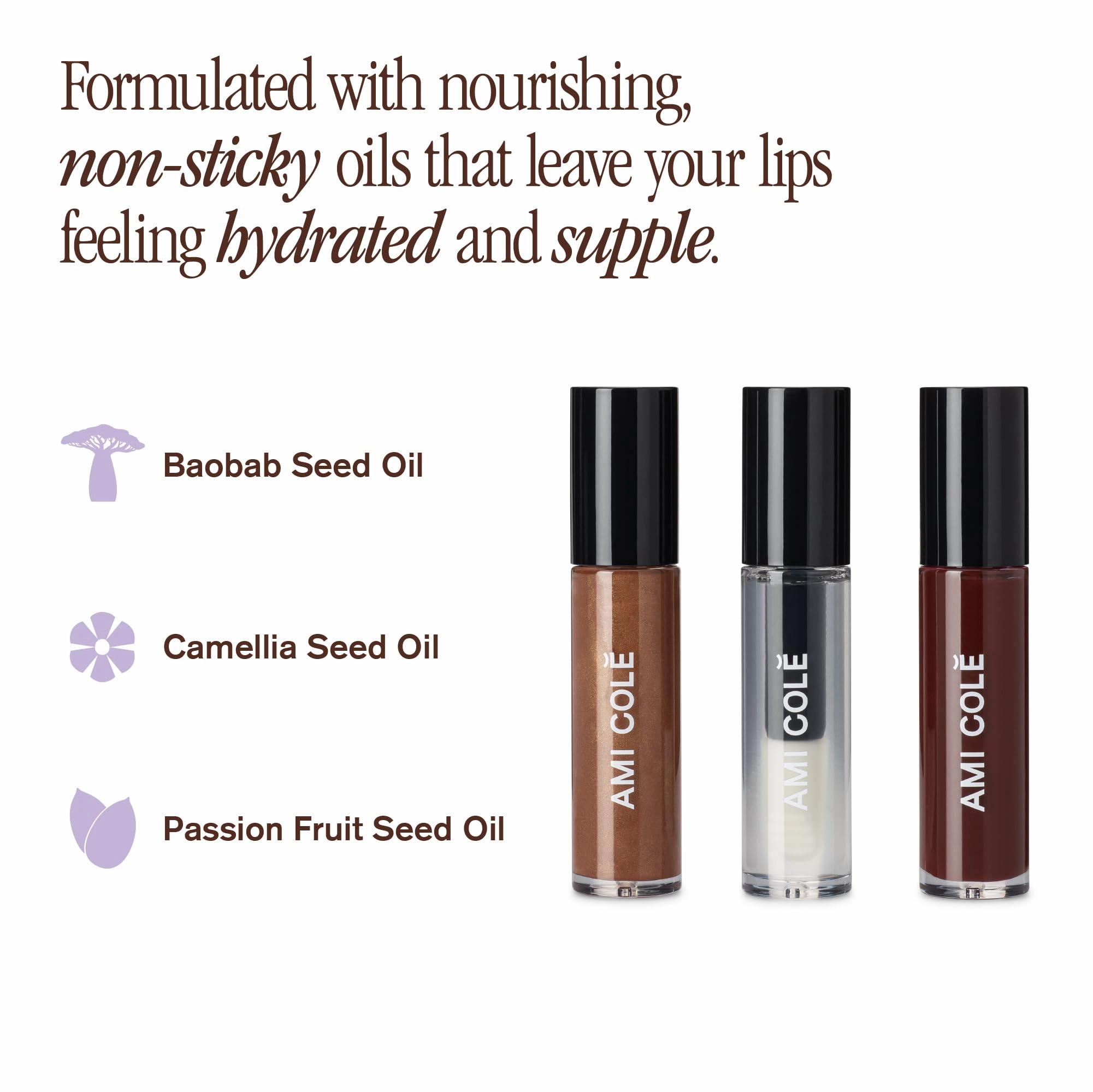 AMI COLÉ Hydrating Lip Treatment 3in1 multitasker for your lips (Holiday Lip Trio), tinted lip gloss, hydrating lip gloss, moisturizing, natural