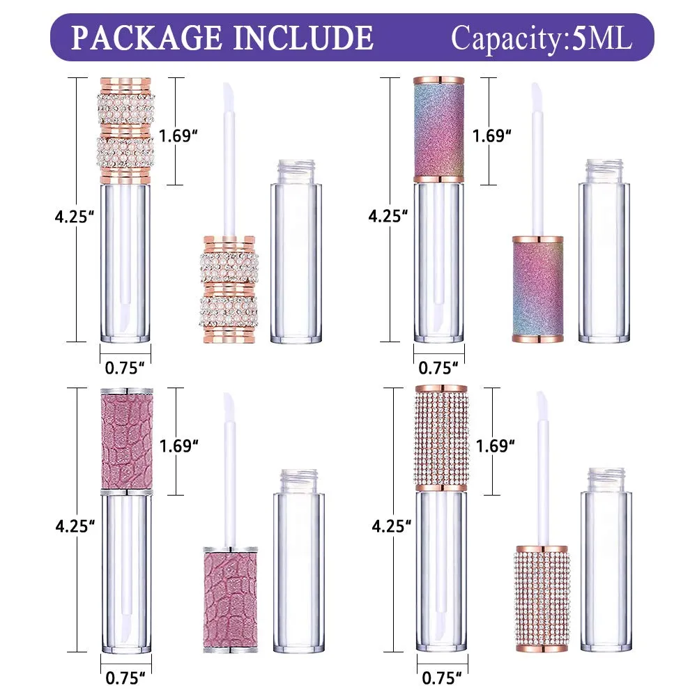 AMORIX 20 Pack Diamond Lip Gloss Tubes with Wand 5ml Empty Rhinestone Cute Lipgloss Bottles/Containers Crystal Lip Gloss Supplies Kit   2pcs Syringes   Labels for DIY Lip Gloss Base