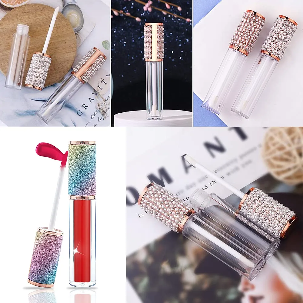 AMORIX 24 Pack Crystal Rhinestone Lip Gloss Tubes with Wand 5ml Empty Lip Gloss Containers Lipgloss Bottles with Stoppers 2pcs Syringes   Labels for DIY Lip Gloss Balm