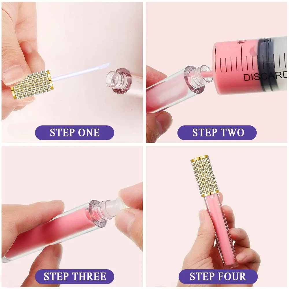 AMORIX 24 Pack Gold Crystal Lip Gloss Tubes with Wand 5ml Empty Lip Gloss Containers Lipgloss Bottles with Stoppers 2pcs Syringes   Labels for DIY Lip Gloss Balm