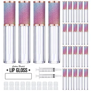 AMORIX 24 Pack Rainbow Lip Gloss Tubes with Wand 5ml Empty Lip Gloss Containers Lipgloss Bottles with Stoppers   2pcs Syringes for DIY Lip Gloss Balm