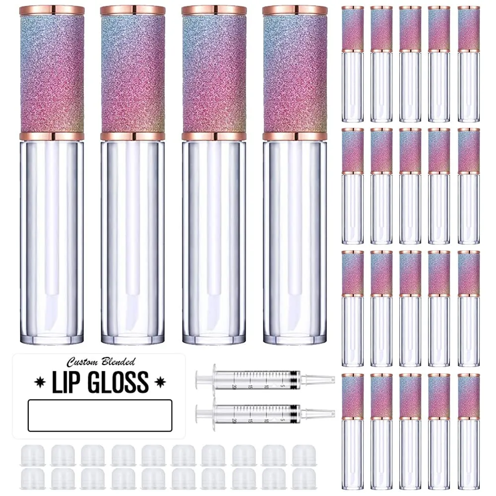 AMORIX 24 Pack Rainbow Lip Gloss Tubes with Wand 5ml Empty Lip Gloss Containers Lipgloss Bottles with Stoppers   2pcs Syringes for DIY Lip Gloss Balm