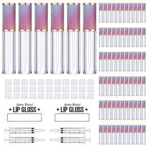 AMORIX 72 Pack 5ml Rainbow Lip Gloss Tubes with Wand 5ml Lip Gloss Containers Empty Lipgloss Bottles   4pcs Syringes for DIY Lip Gloss Balm