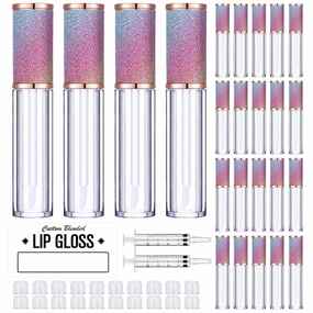 AMORIX 50 Pack Rainbow Lip Gloss Tubes with Wand 5ml Empty Lip Gloss Containers Cute Lipgloss Bottles Lip Gloss Supplies Kit   3pcs Syringes   Labels for DIY Lip Gloss Base
