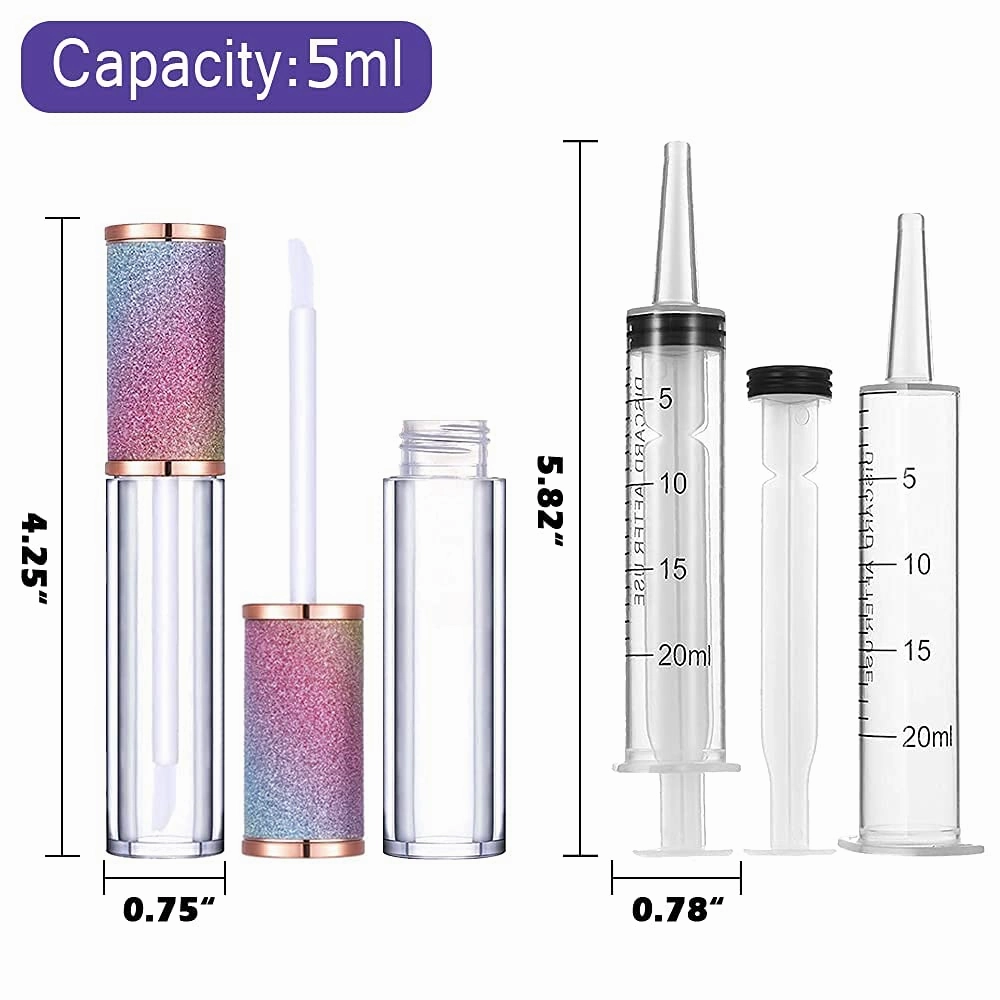AMORIX 50 Pack Rainbow Lip Gloss Tubes with Wand 5ml Empty Lip Gloss Containers Cute Lipgloss Bottles Lip Gloss Supplies Kit   3pcs Syringes   Labels for DIY Lip Gloss Base