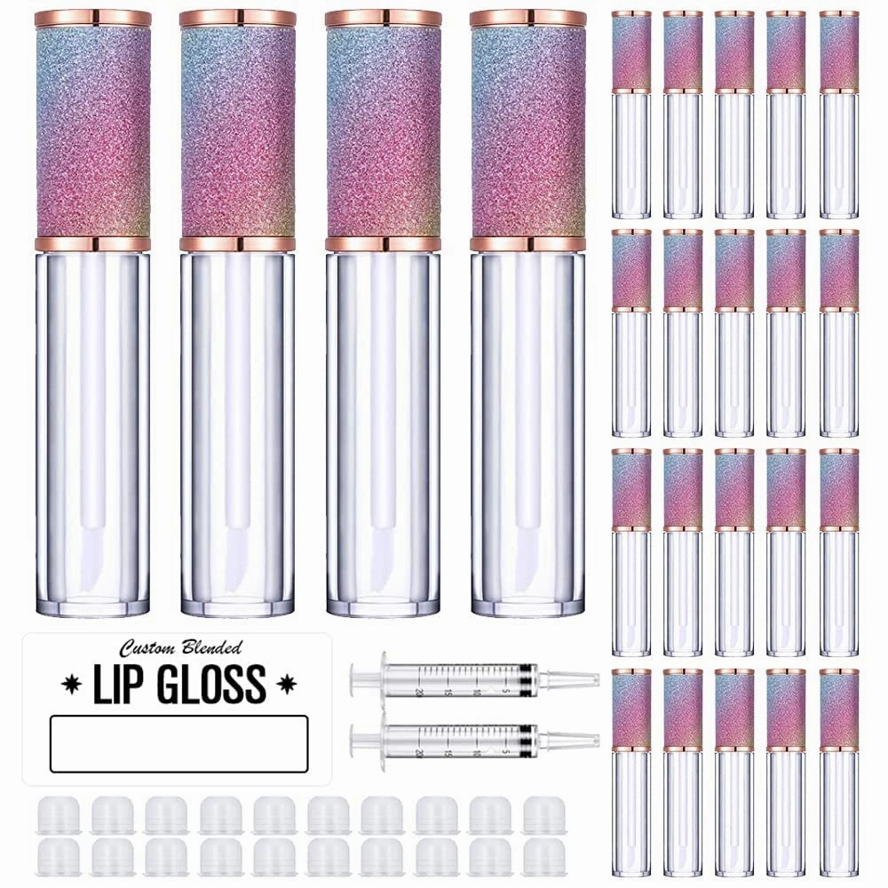 AMORIX 50 Pack Rainbow Lip Gloss Tubes with Wand 5ml Empty Lip Gloss Containers Cute Lipgloss Bottles Lip Gloss Supplies Kit   3pcs Syringes   Labels for DIY Lip Gloss Base