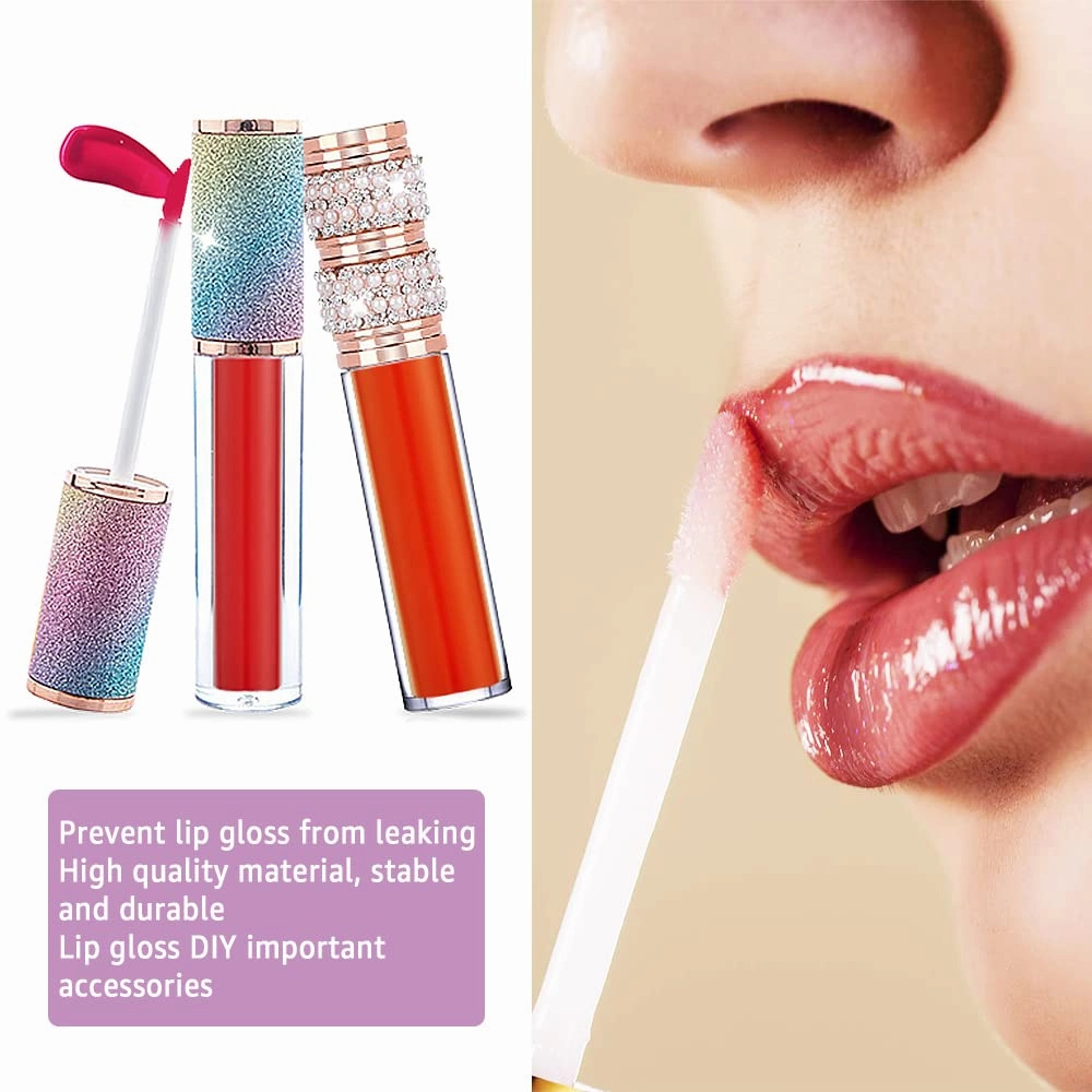 AMORIX 72pcs 5ml Diamond Lip Gloss Tubes with Wand Lipgloss Tubes Bulk Empty Rhinestone Lip Gloss Containers Bottles Crystal Lip Gloss Supplies Kit, 4 x Syringes   Labels for DIY Lip Gloss Base
