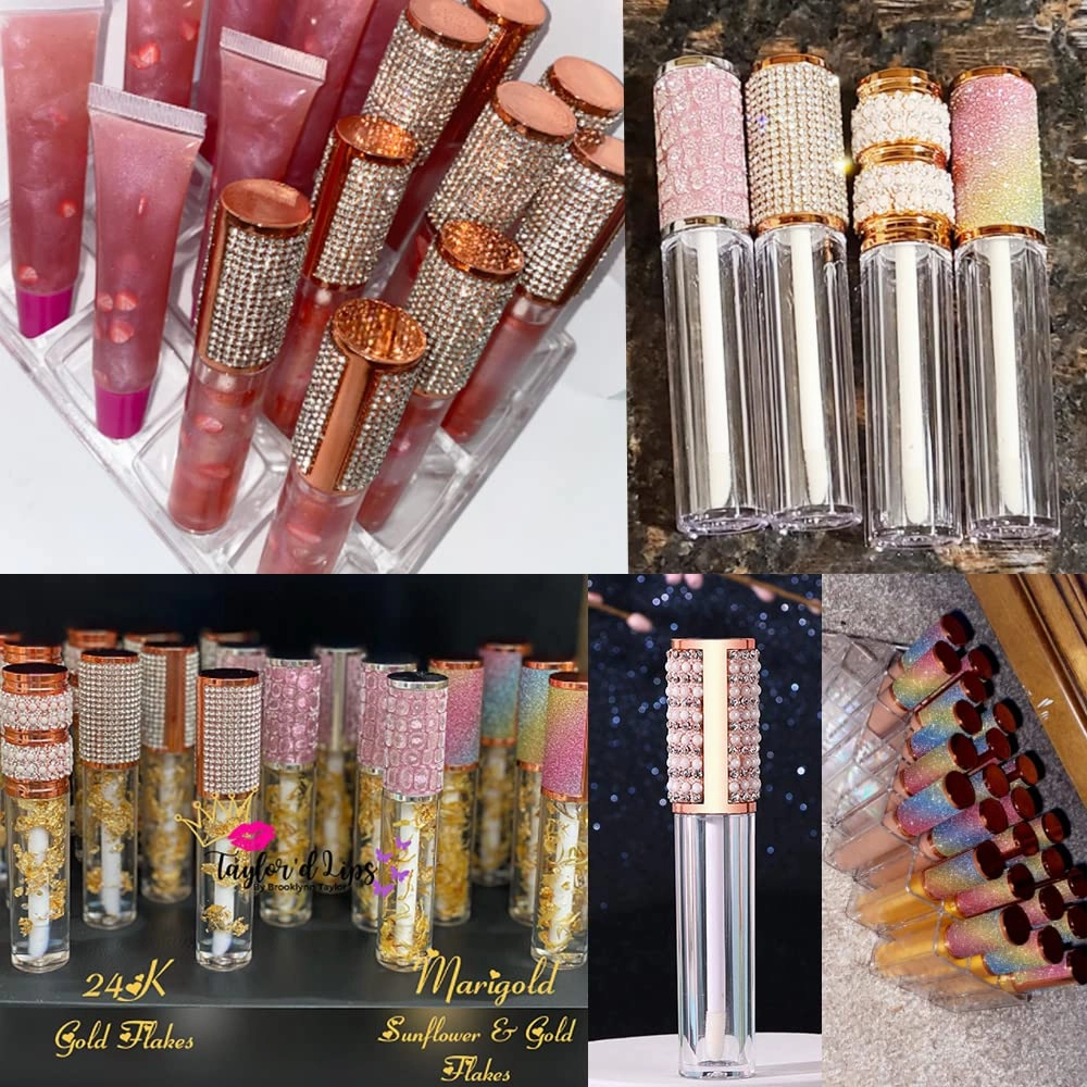 AMORIX 72pcs 5ml Diamond Lip Gloss Tubes with Wand Lipgloss Tubes Bulk Empty Rhinestone Lip Gloss Containers Bottles Crystal Lip Gloss Supplies Kit, 4 x Syringes   Labels for DIY Lip Gloss Base