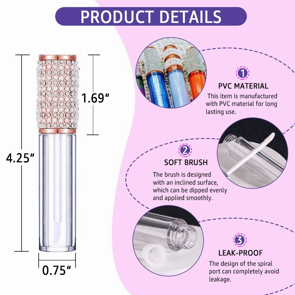 AMORIX 72pcs 5ml Diamond Lip Gloss Tubes with Wand Lipgloss Tubes Bulk Empty Rhinestone Lip Gloss Containers Bottles Crystal Lip Gloss Supplies Kit, 4 x Syringes   Labels for DIY Lip Gloss Base