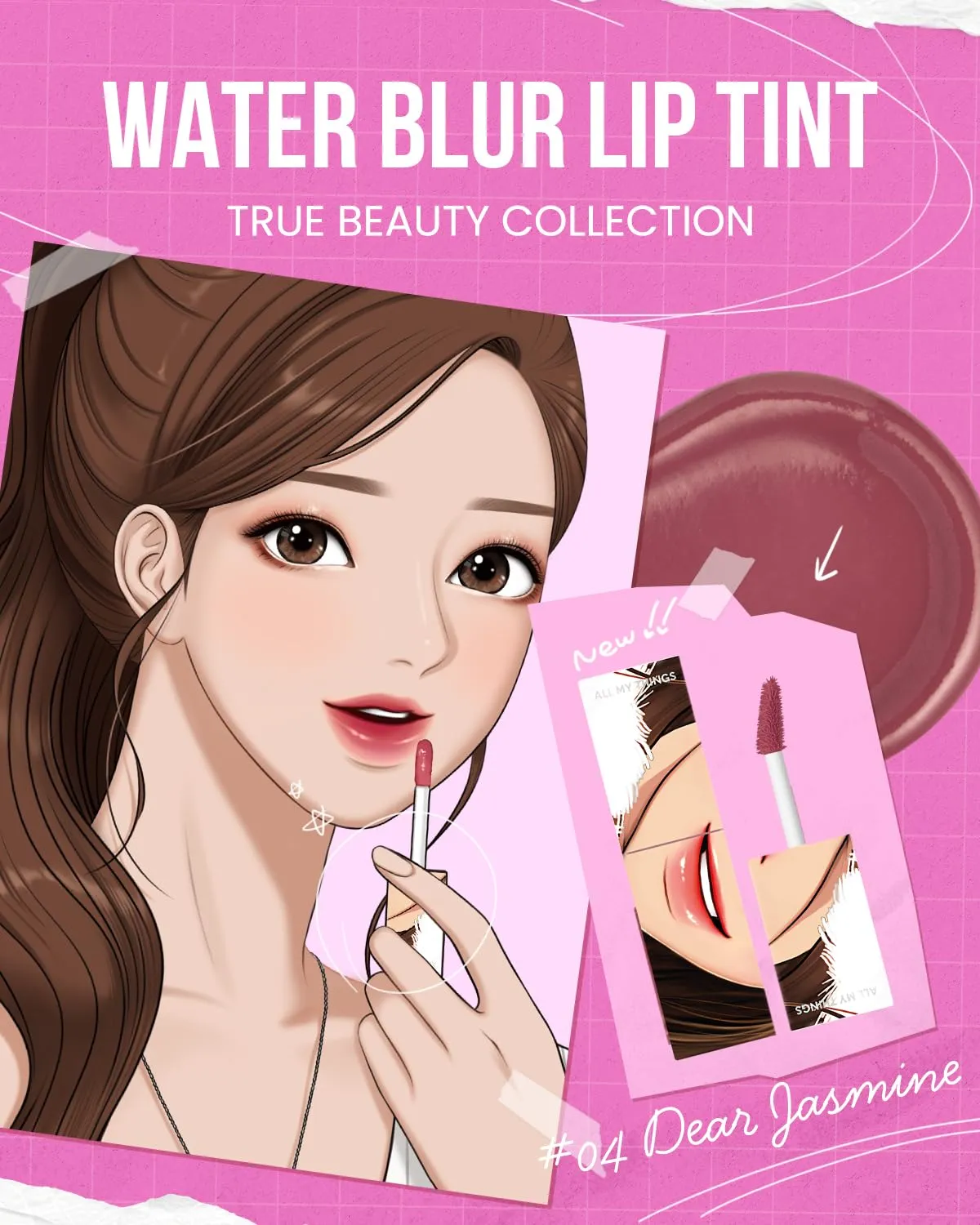 AMTS Webtoon True Beauty - 04 Dear Jasmine | High Pigment Liquid Non-Sticky Long-Wearing Long-Lasting | Korean Webtoon