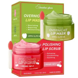 Apple & Pear Lip Mask   Cherry & Mint Lip Scrub - Hydration & Exfoliation, Moisturizing, Dermatologist Tested, Cruelty-Free Korean Skin Care for All Skin Types - 2 Pack