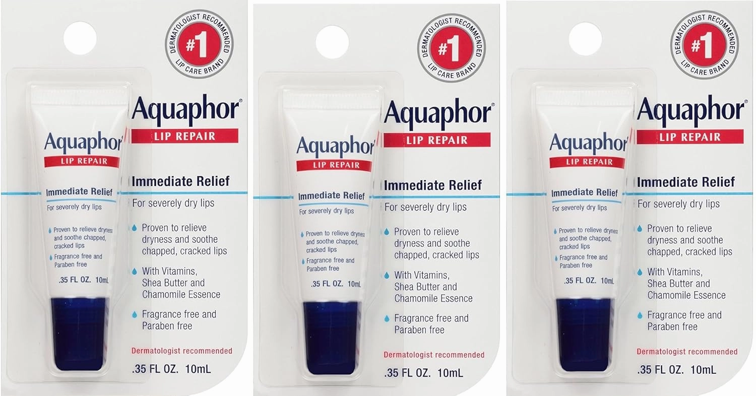 Aquaphor Lip Repair .35 Fluid Ounce Carded Pack usWQAK, 3 Pack (0.35 oz)