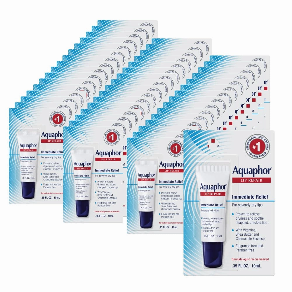 Aquaphor Lip Repair Ointment - Long-lasting Moisture to Soothe Dry Chapped Lips - .35 fl. oz. Tube (Pack of 48)