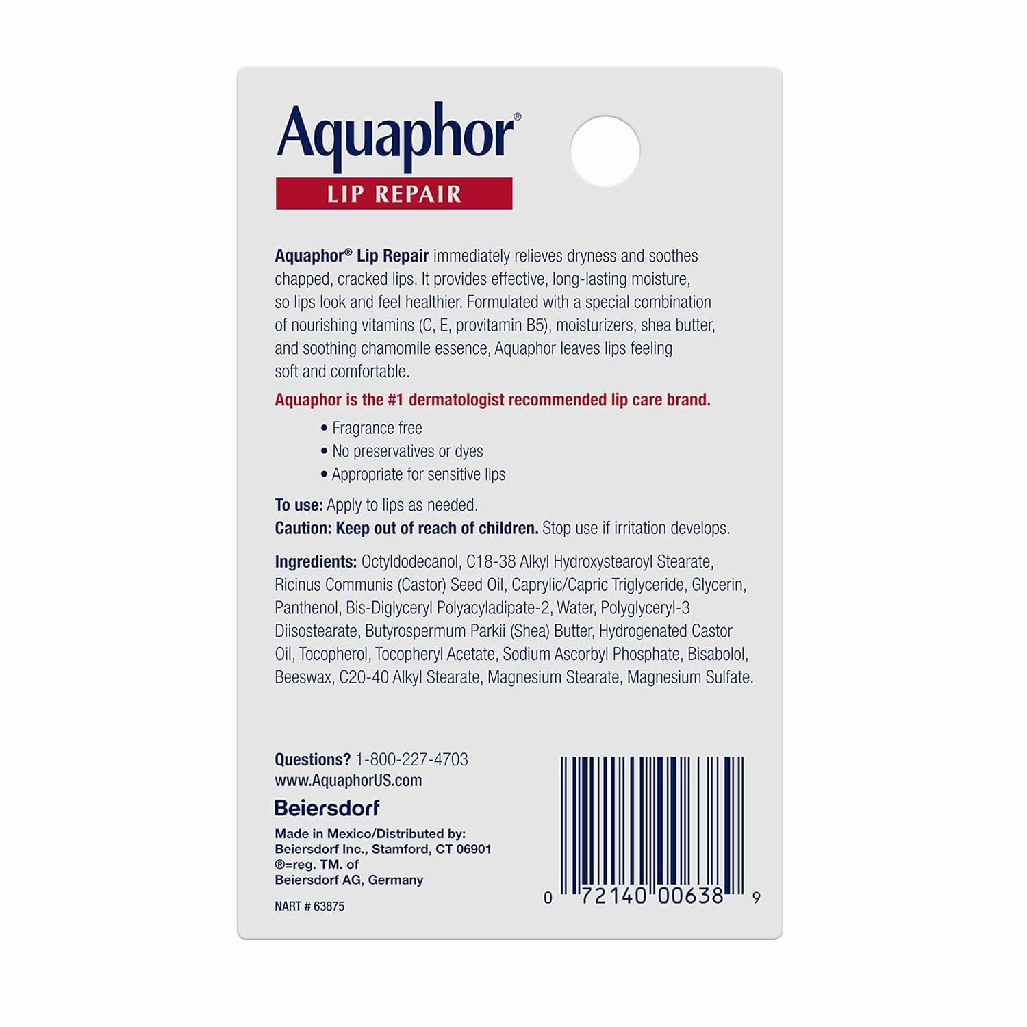 Aquaphor Lip Repair Ointment - Long-lasting Moisture to Soothe Dry Chapped Lips - .35 fl. oz. Tube (Pack of 48)