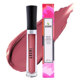 Aromi Chestnut Rose Matte Liquid Lipstick | Long-lasting, Warm Rosy Lip Color for Women, Vegan, Earthy Shade, Waterproof (Stella Rosae)