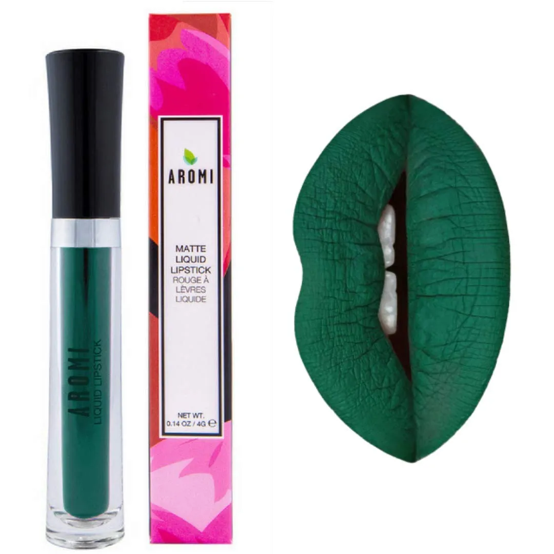 Aromi Dark Green Matte Liquid Lipstick | Long-Lasting, Forest Lip Color, Vegan Makeup, Cruelty-free, Unique Lipstick Shade, Handmade (Emerald Green)